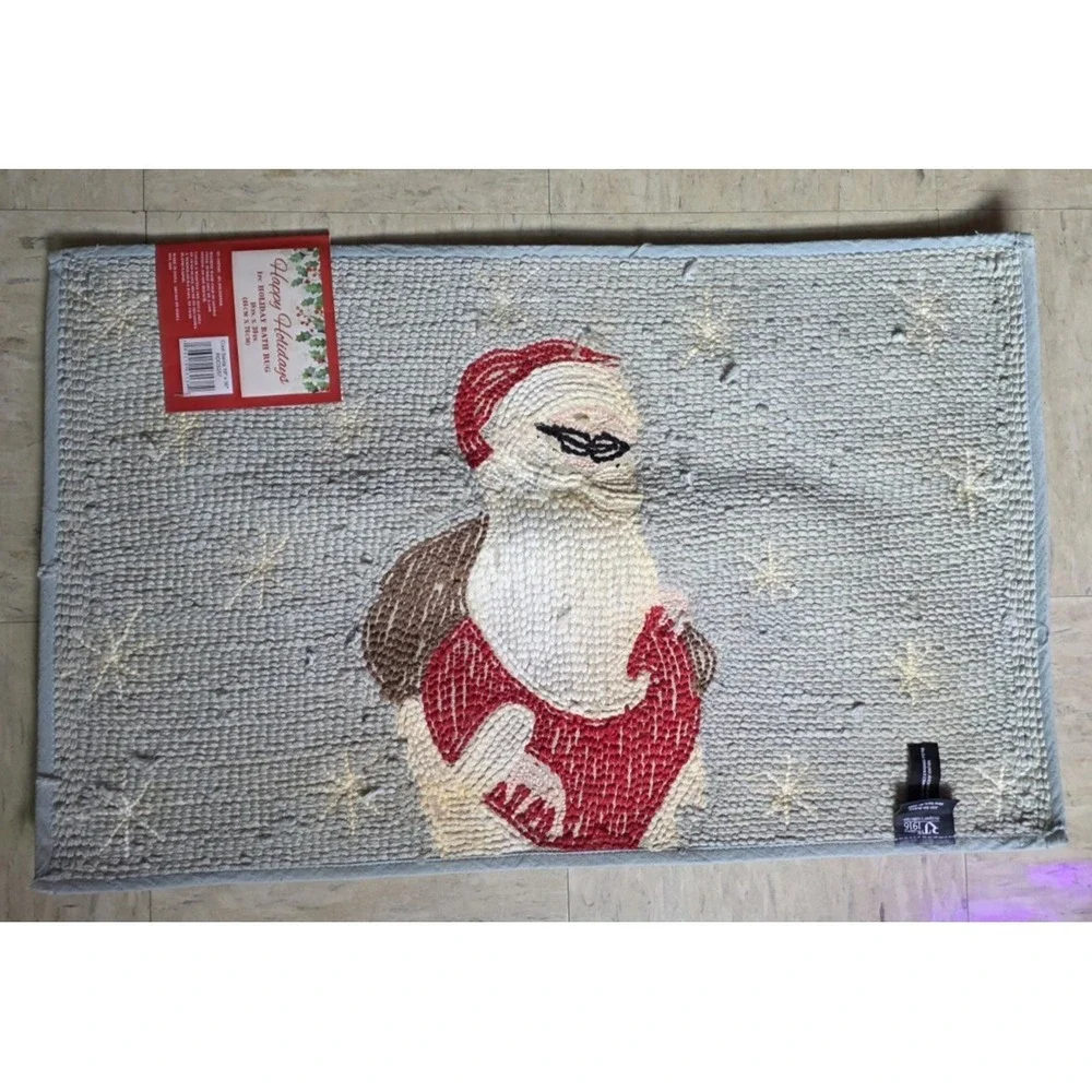 RT 1916 Designer Cool Santa Christmas Bath Rug 18x30 Grey Snowflakes RGCS257